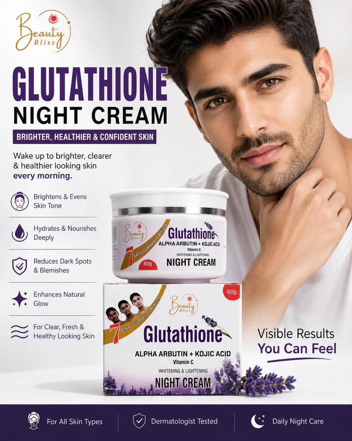 Glutathione Night Cream Best Result ( Face , Hand & Feet Cream ) چہرے، ہاتھوں اور پاؤں کی جلد کو زیادہ روشن، نرم اور چمکدار بنانے میں مددگار۔