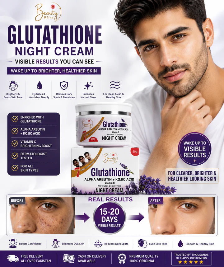 Glutathione Night Cream Best Result ( Face , Hand & Feet Cream ) چہرے، ہاتھوں اور پاؤں کی جلد کو زیادہ روشن، نرم اور چمکدار بنانے میں مددگار۔