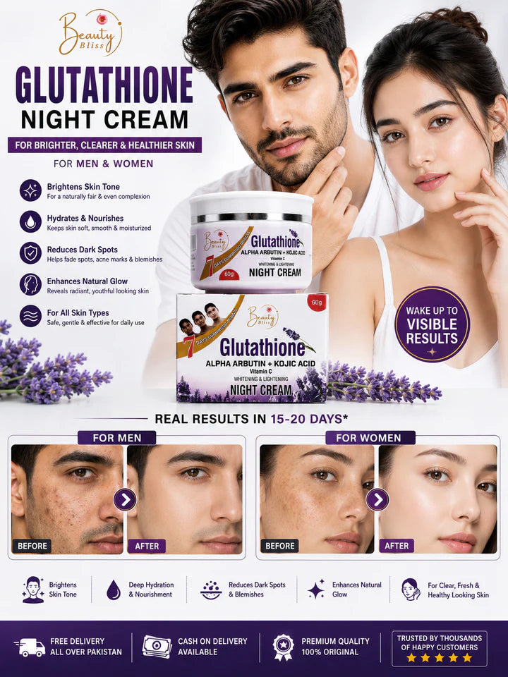 Glutathione Night Cream Best Result ( Face , Hand & Feet Cream ) چہرے، ہاتھوں اور پاؤں کی جلد کو زیادہ روشن، نرم اور چمکدار بنانے میں مددگار۔