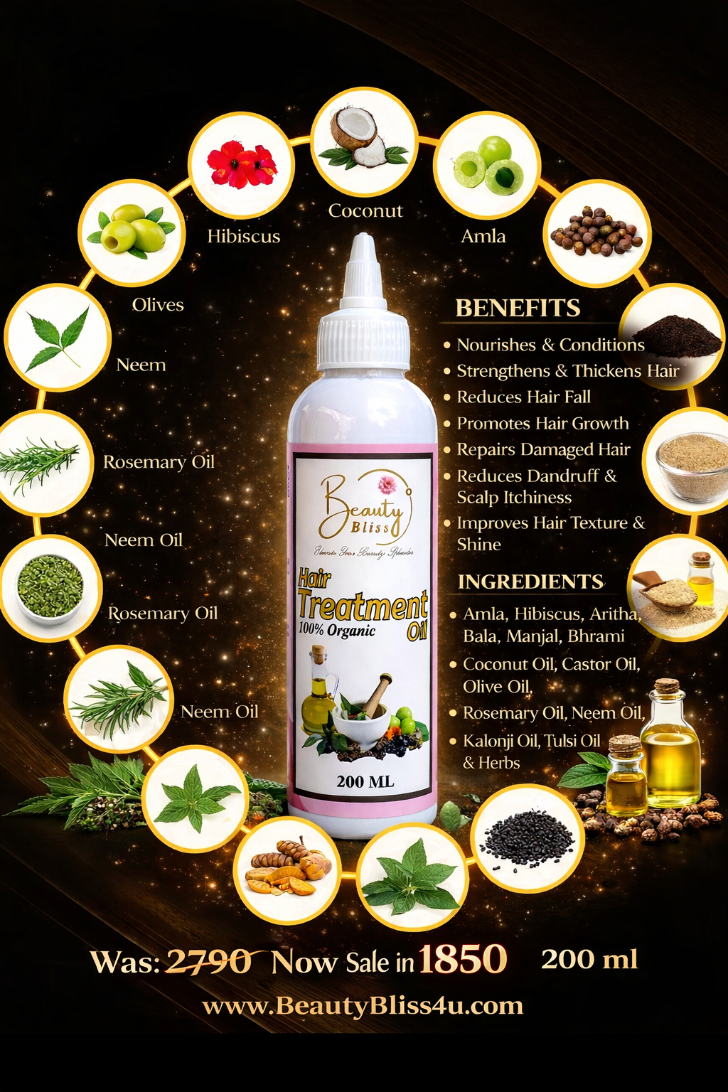 Hair care Oil 100% Organic 200 ML BIG SIZE